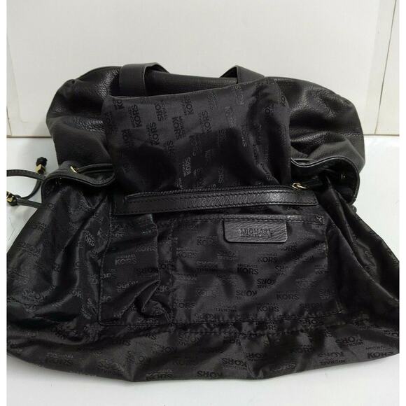 Michael Kors Black Leather Zipper Front Pockets Drawstring Closure Shoulder Bag - Picture 11 of 12